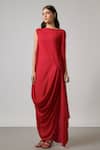 NA-KA Red Georgette Boat Neck Draped Double Gown Online at Aza Fashions NA-KA_Red Georgette Boat Neck Draped Double Gown _Online_at_Aza_Fashions
