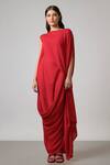 Buy NA-KA Red Georgette Boat Neck Draped Double Gown at Aza Fashions Buy_NA-KA_Red Georgette Boat Neck Draped Double Gown _at_Aza_Fashions