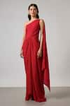 NA-KA Red Georgette One Shoulder Pleated And Gathered Gown Online at Aza Fashions NA-KA_Red Georgette One Shoulder Pleated And Gathered Gown _Online_at_Aza_Fashions