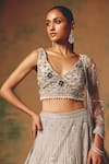 Buy Basanti - Kapde Aur Koffee Grey Net Sequins, Pearls, Embroidery V-neck The Silvered Dove Lehenga Set Online at Aza Fashions Buy_Basanti - Kapde Aur Koffee_Grey Net Sequins, Pearls, Embroidery V-neck The Silvered Dove Lehenga Set _Online_at_Aza_Fashions