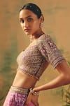 Basanti - Kapde Aur Koffee Purple Brocade Sequins, Beads, Cut Work, Zari, Tassels The Wildrose Lehenga Set Online at Aza Fashions Basanti - Kapde Aur Koffee_Purple Brocade Sequins, Beads, Cut Work, Zari, Tassels The Wildrose Lehenga Set _Online_at_Aza_Fashions