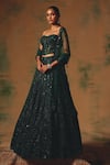 Basanti - Kapde Aur Koffee Green Net Sequins, Beads, Cut Work Sweetheart Neck The Wild Ivy Lehenga Set Online at Aza Fashions Basanti - Kapde Aur Koffee_Green Net Sequins, Beads, Cut Work Sweetheart Neck The Wild Ivy Lehenga Set _Online_at_Aza_Fashions
