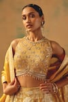 Shop Basanti - Kapde Aur Koffee Mustard Brocade Sequins, Pearls, Embroidery, The Embers Of Marigold Lehenga Set Online at Aza Fashions Shop_Basanti - Kapde Aur Koffee_Mustard Brocade Sequins, Pearls, Embroidery, The Embers Of Marigold Lehenga Set _Online_at_Aza_Fashions