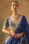 Basanti - Kapde Aur Koffee Blue Viscose, Organza Sequins, Crystals, Pearls, The Electric Peony Lehenga Set Online at Aza Fashions Basanti - Kapde Aur Koffee_Blue Viscose, Organza Sequins, Crystals, Pearls, The Electric Peony Lehenga Set _Online_at_Aza_Fashions