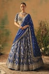 Buy Basanti - Kapde Aur Koffee Blue Viscose, Organza Sequins, Crystals, Pearls, The Electric Peony Lehenga Set at Aza Fashions Buy_Basanti - Kapde Aur Koffee_Blue Viscose, Organza Sequins, Crystals, Pearls, The Electric Peony Lehenga Set _at_Aza_Fashions