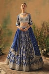 Shop Basanti - Kapde Aur Koffee Blue Viscose, Organza Sequins, Crystals, Pearls, The Electric Peony Lehenga Set Online at Aza Fashions Shop_Basanti - Kapde Aur Koffee_Blue Viscose, Organza Sequins, Crystals, Pearls, The Electric Peony Lehenga Set _Online_at_Aza_Fashions