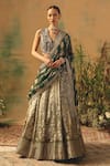Basanti - Kapde Aur Koffee Green Brocade Sequins, Beads, Zari V-neck The Olive Blush Lehenga Set at Aza Fashions Basanti - Kapde Aur Koffee_Green Brocade Sequins, Beads, Zari V-neck The Olive Blush Lehenga Set _at_Aza_Fashions