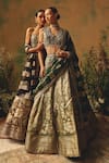 Shop Basanti - Kapde Aur Koffee Green Brocade Sequins, Beads, Zari V-neck The Olive Blush Lehenga Set Shop_Basanti - Kapde Aur Koffee_Green Brocade Sequins, Beads, Zari V-neck The Olive Blush Lehenga Set