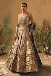 Shop Basanti - Kapde Aur Koffee Brown Brocade Sequins, Beads, Mirrors, Embroidery, The Wild Fern Lehenga Set Online at Aza Fashions Shop_Basanti - Kapde Aur Koffee_Brown Brocade Sequins, Beads, Mirrors, Embroidery, The Wild Fern Lehenga Set _Online_at_Aza_Fashions
