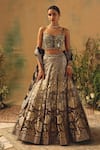 Basanti - Kapde Aur Koffee Brown Brocade Sequins, Beads, Mirrors, Embroidery, The Wild Fern Lehenga Set at Aza Fashions Basanti - Kapde Aur Koffee_Brown Brocade Sequins, Beads, Mirrors, Embroidery, The Wild Fern Lehenga Set _at_Aza_Fashions