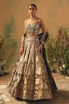 Buy Basanti - Kapde Aur Koffee Brown Brocade Sequins, Beads, Mirrors, Embroidery, The Wild Fern Lehenga Set Buy_Basanti - Kapde Aur Koffee_Brown Brocade Sequins, Beads, Mirrors, Embroidery, The Wild Fern Lehenga Set