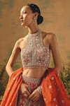 Basanti - Kapde Aur Koffee Orange Organza Sequins, Beads, Crystals Halter The Saffron Mirage Lehenga Set Online at Aza Fashions Basanti - Kapde Aur Koffee_Orange Organza Sequins, Beads, Crystals Halter The Saffron Mirage Lehenga Set _Online_at_Aza_Fashions