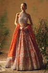 Shop Basanti - Kapde Aur Koffee Orange Organza Sequins, Beads, Crystals Halter The Saffron Mirage Lehenga Set Online at Aza Fashions Shop_Basanti - Kapde Aur Koffee_Orange Organza Sequins, Beads, Crystals Halter The Saffron Mirage Lehenga Set _Online_at_Aza_Fashions