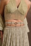 Buy Tarun Tahiliani Ivory Pearls, Crystals, Brooches Jewelled Woven Belt Buy_Tarun Tahiliani_Ivory Pearls, Crystals, Brooches Jewelled Woven Belt