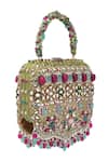 Shop_Tarun Tahiliani_Multi Color Embroidery, Stones, Mirrors, Beads, Crystals, Pearls Hand Clutch _at_Aza_Fashions