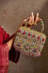 Buy_Tarun Tahiliani_Multi Color Embroidery, Stones, Mirrors, Beads, Crystals, Pearls Hand Clutch _Online_at_Aza_Fashions