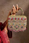 Buy_Tarun Tahiliani_Multi Color Embroidery, Stones, Mirrors, Beads, Crystals, Pearls Hand Clutch 