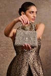 Shop Tarun Tahiliani Silver Embroidery, Stones, Beads Mughal Motif Zardozi Clutch Online at Aza Fashions Shop_Tarun Tahiliani_Silver Embroidery, Stones, Beads Mughal Motif Zardozi Clutch _Online_at_Aza_Fashions