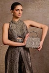 Tarun Tahiliani Silver Embroidery, Stones, Beads Mughal Motif Zardozi Clutch at Aza Fashions Tarun Tahiliani_Silver Embroidery, Stones, Beads Mughal Motif Zardozi Clutch _at_Aza_Fashions