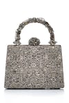 Buy Tarun Tahiliani Silver Embroidery, Stones, Beads Mughal Motif Zardozi Clutch Buy_Tarun Tahiliani_Silver Embroidery, Stones, Beads Mughal Motif Zardozi Clutch
