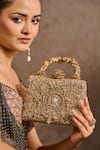 Shop_Tarun Tahiliani_Gold Embroidery, Stones, Beads, Sequins Zardozi Mughal Motif Clutch _Online_at_Aza_Fashions