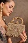 Tarun Tahiliani_Gold Embroidery, Stones, Beads, Sequins Zardozi Mughal Motif Clutch _at_Aza_Fashions