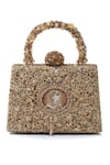 Shop_Tarun Tahiliani_Gold Embroidery, Stones, Beads, Sequins Zardozi Mughal Motif Clutch _at_Aza_Fashions