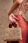 Tarun Tahiliani Brown Embroidery, Beads, Stones, Sequins Floral Zardozi Clutch at Aza Fashions Tarun Tahiliani_Brown Embroidery, Beads, Stones, Sequins Floral Zardozi Clutch _at_Aza_Fashions