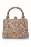 Shop Tarun Tahiliani Brown Embroidery, Beads, Stones, Sequins Floral Zardozi Clutch at Aza Fashions Shop_Tarun Tahiliani_Brown Embroidery, Beads, Stones, Sequins Floral Zardozi Clutch _at_Aza_Fashions