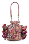 Shop Tarun Tahiliani Multi Color Embroidery, Stones, Beads, Tassels Kashida Potli Bag at Aza Fashions Shop_Tarun Tahiliani_Multi Color Embroidery, Stones, Beads, Tassels Kashida Potli Bag _at_Aza_Fashions