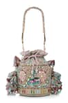 Shop Tarun Tahiliani Multi Color Embroidery, Beads, Stones, Tassels Mosaic Inspired Potli Bag at Aza Fashions Shop_Tarun Tahiliani_Multi Color Embroidery, Beads, Stones, Tassels Mosaic Inspired Potli Bag _at_Aza_Fashions