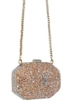Buy_Tarun Tahiliani_Gold Sequins, Stones, Crystals Embroidered Octagonal Clutch _Online_at_Aza_Fashions