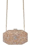 Shop_Tarun Tahiliani_Gold Sequins, Stones, Crystals Embroidered Octagonal Clutch 