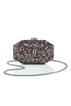 Shop Tarun Tahiliani Chocolate Sequins, Crystals, Stones, Chains Embroidered Octagonal Clutch at Aza Fashions Shop_Tarun Tahiliani_Chocolate Sequins, Crystals, Stones, Chains Embroidered Octagonal Clutch _at_Aza_Fashions