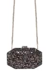 Buy Tarun Tahiliani Chocolate Sequins, Crystals, Stones, Chains Embroidered Octagonal Clutch Buy_Tarun Tahiliani_Chocolate Sequins, Crystals, Stones, Chains Embroidered Octagonal Clutch