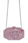 Shop Tarun Tahiliani Blush Sequins, Stones, Chains Embroidered Octagonal Clutch at Aza Fashions Shop_Tarun Tahiliani_Blush Sequins, Stones, Chains Embroidered Octagonal Clutch _at_Aza_Fashions