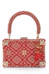 Shop Tarun Tahiliani Red Beads, Stones, Tassels Beaded Handle Brocade Clutch Bag at Aza Fashions Shop_Tarun Tahiliani_Red Beads, Stones, Tassels Beaded Handle Brocade Clutch Bag _at_Aza_Fashions