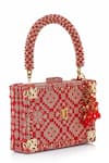 Tarun Tahiliani Red Beads, Stones, Tassels Beaded Handle Brocade Clutch Bag at Aza Fashions Tarun Tahiliani_Red Beads, Stones, Tassels Beaded Handle Brocade Clutch Bag _at_Aza_Fashions