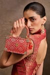 Buy Tarun Tahiliani Red Beads, Stones, Tassels Beaded Handle Brocade Clutch Bag Buy_Tarun Tahiliani_Red Beads, Stones, Tassels Beaded Handle Brocade Clutch Bag