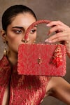 Buy Tarun Tahiliani Red Beads, Stones, Tassels Beaded Handle Brocade Clutch Bag at Aza Fashions Buy_Tarun Tahiliani_Red Beads, Stones, Tassels Beaded Handle Brocade Clutch Bag _at_Aza_Fashions