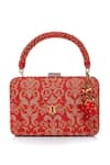 Shop Tarun Tahiliani Red Beads, Stones, Tassels Beaded Handle Brocade Clutch Bag at Aza Fashions Shop_Tarun Tahiliani_Red Beads, Stones, Tassels Beaded Handle Brocade Clutch Bag _at_Aza_Fashions