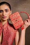 Buy Tarun Tahiliani Red Beads, Stones, Tassels Beaded Handle Brocade Clutch Bag Buy_Tarun Tahiliani_Red Beads, Stones, Tassels Beaded Handle Brocade Clutch Bag