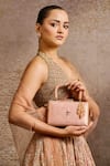 Buy Tarun Tahiliani Pink Beads, Stones, Tassels Beaded Handle Floral Brocade Clutch Bag Buy_Tarun Tahiliani_Pink Beads, Stones, Tassels Beaded Handle Floral Brocade Clutch Bag