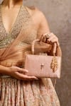 Tarun Tahiliani Pink Beads, Stones, Tassels Beaded Handle Floral Brocade Clutch Bag Online Tarun Tahiliani_Pink Beads, Stones, Tassels Beaded Handle Floral Brocade Clutch Bag _Online