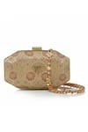 Buy_Tarun Tahiliani_Yellow Beads, Stones, Rhinestones Octagon Shaped Floral Brocade Sling Clutch Bag _Online_at_Aza_Fashions