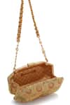 Shop_Tarun Tahiliani_Yellow Beads, Stones, Rhinestones Octagon Shaped Floral Brocade Sling Clutch Bag _Online_at_Aza_Fashions