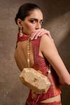 Buy_Tarun Tahiliani_Yellow Beads, Stones, Rhinestones Octagon Shaped Floral Brocade Sling Clutch Bag _at_Aza_Fashions