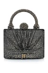 Shop Tarun Tahiliani Black Rhinestones, Beads Draped Foil Jersey Embellished Clutch Bag at Aza Fashions Shop_Tarun Tahiliani_Black Rhinestones, Beads Draped Foil Jersey Embellished Clutch Bag _at_Aza_Fashions