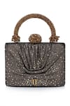 Shop Tarun Tahiliani Brown Rhinestones, Beads, Stones Draped Foil Jersey Embellished Clutch Bag at Aza Fashions Shop_Tarun Tahiliani_Brown Rhinestones, Beads, Stones Draped Foil Jersey Embellished Clutch Bag _at_Aza_Fashions