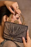 Buy Tarun Tahiliani Brown Rhinestones, Beads, Stones Draped Foil Jersey Embellished Clutch Bag Buy_Tarun Tahiliani_Brown Rhinestones, Beads, Stones Draped Foil Jersey Embellished Clutch Bag